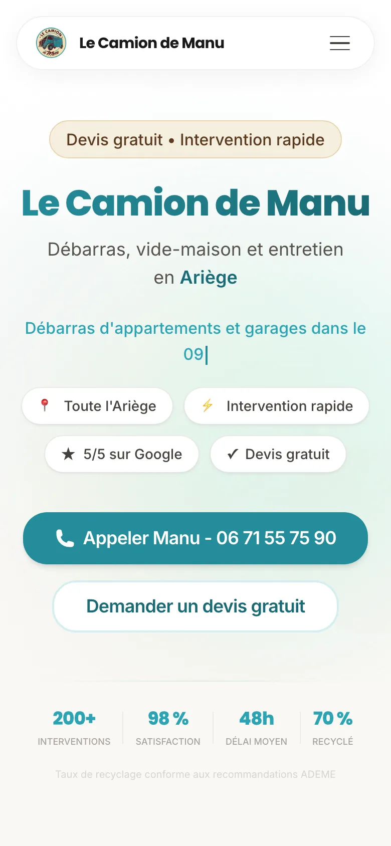 La même page d’accueil sur un téléphone.
